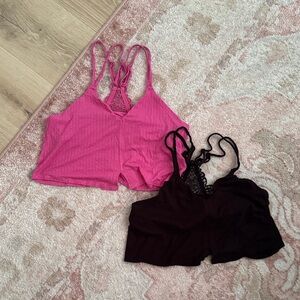 American Eagle Outfitters Pink and Black Crop Tops